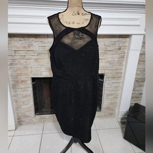 City Triangles black mesh metallic black stretch bodycon party dress LBD size 20